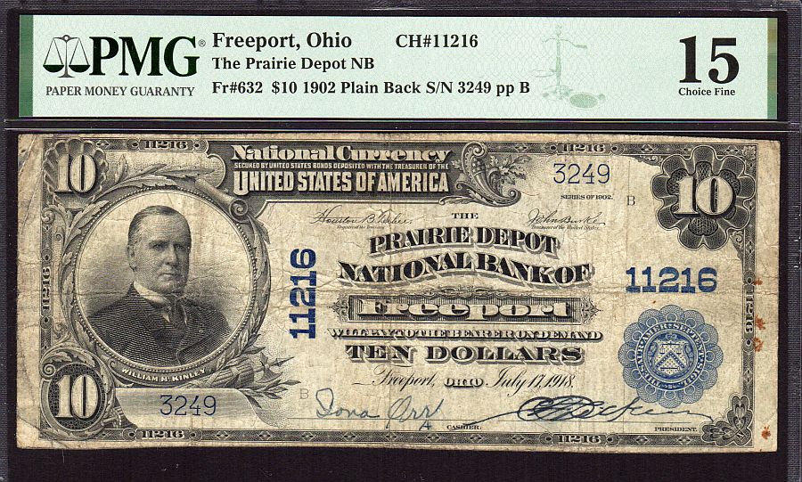 Freeport, OH, Ch.#11216, 1902PB $10, Choice Fine, PMG-15